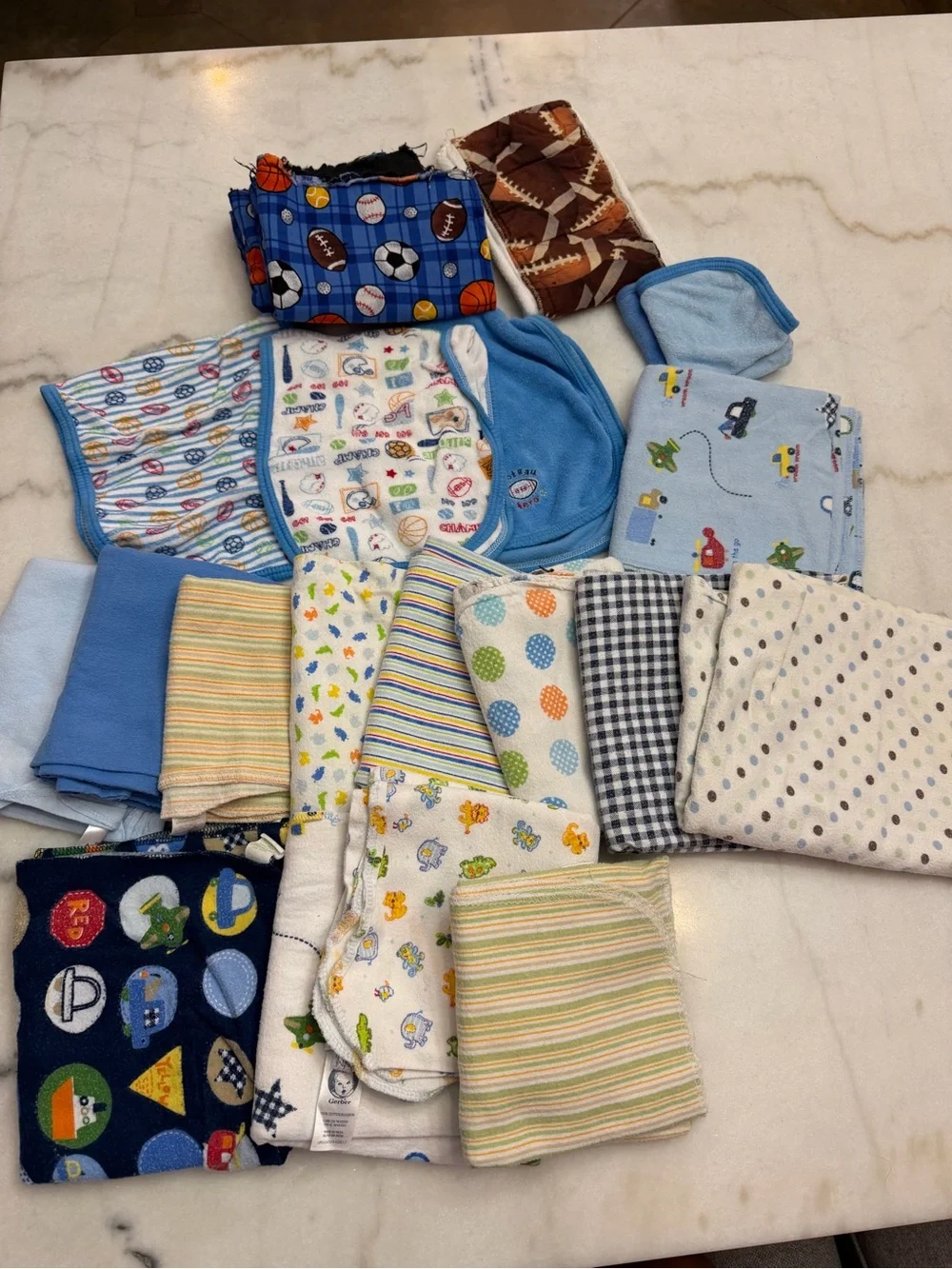 Lot of Baby Burp Cloths & Washcloths Bundle in Blue, White, Tan, Green, Yellow